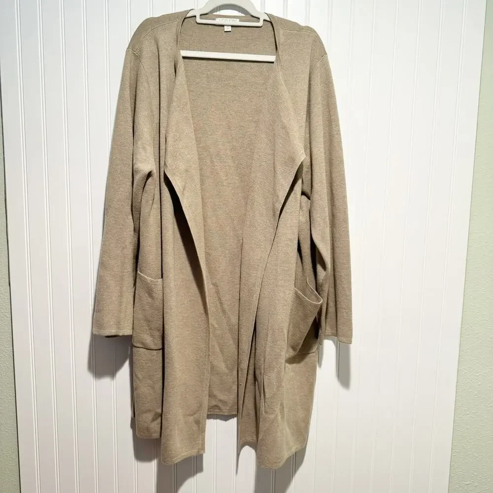 J Crew Beige Juliette Collarless Open Front Cardigan Cotton Wool Plus Size 2X - Picture 2 of 7